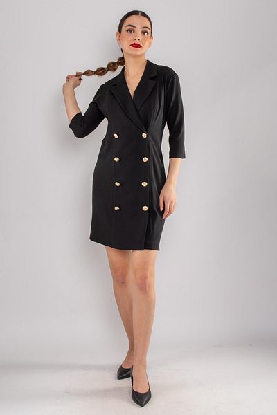AYHAN 61893 Three Quarter Sleeve Collar Buttoned Crepe Jacket Dress