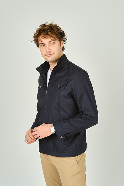 daynax Men's Judge Collar Pocket Detailed Zippered Seasonal Sports Coat 4700 Navy Blue