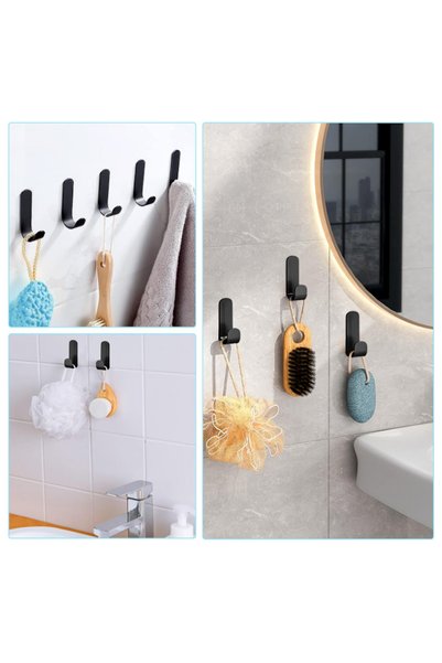 Generic Brand 3 Pcs, Self Adhesive, Black, Plastic Multi-Purpose Wall Hangers (J-Shaped)
