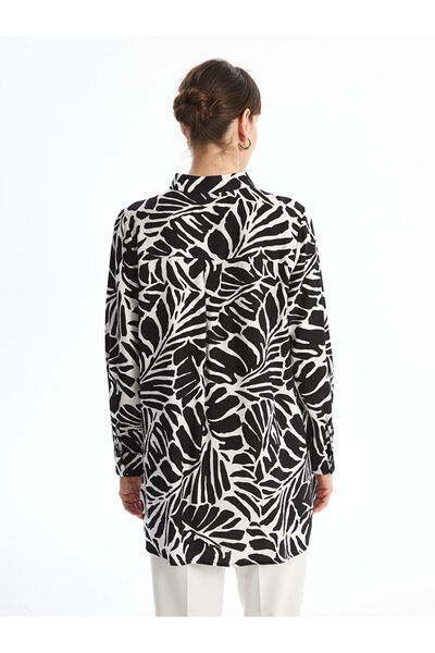 LC Waikiki Black Judge Collar Patterned Long Sleeve Women's Tunic