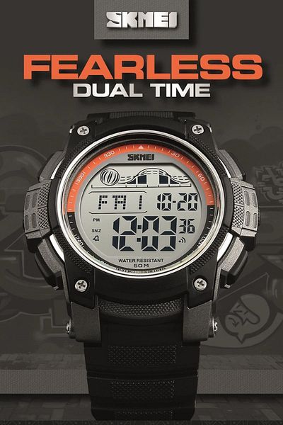 Skmei 1372 Men's Black Wristwatch with Alarm and Stopwatch