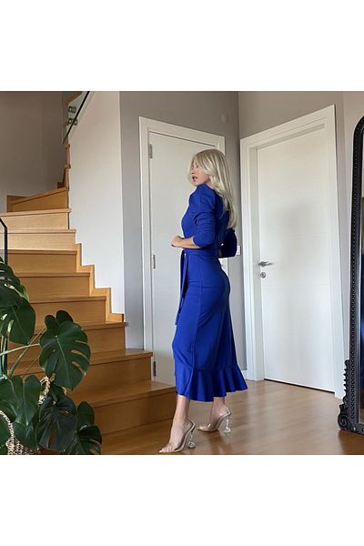 Simala Rochie de damă din țesătură creponată, lungime midi, cu mâneci lungi