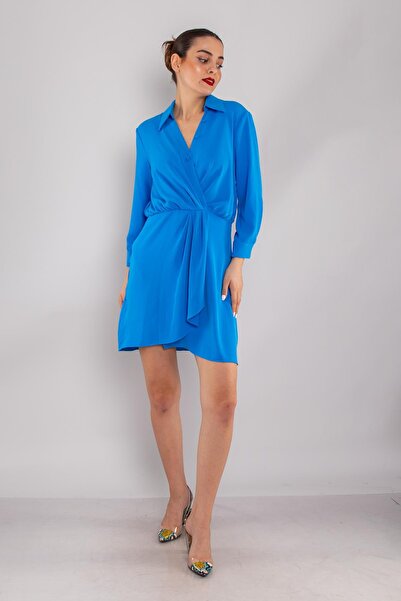 AYHAN 61853 Uzun Kol Drapeli Kısa Elbise