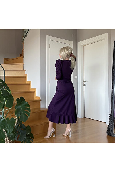 JANES Φόρεμα κρεπ ύφασμα Midi με ζωσμένο μακρυμάνικο