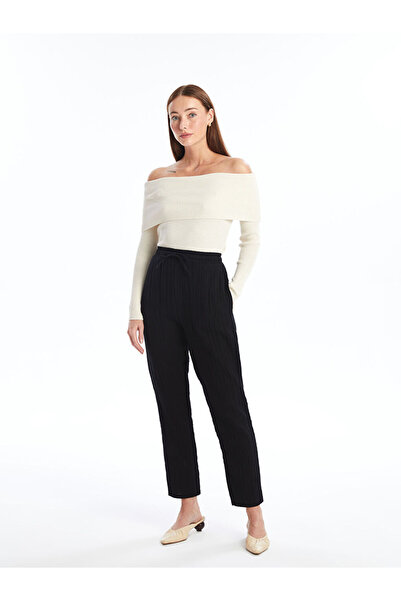 LC Waikiki Siyah Kadın Beli Lastikli Düz Pantolon