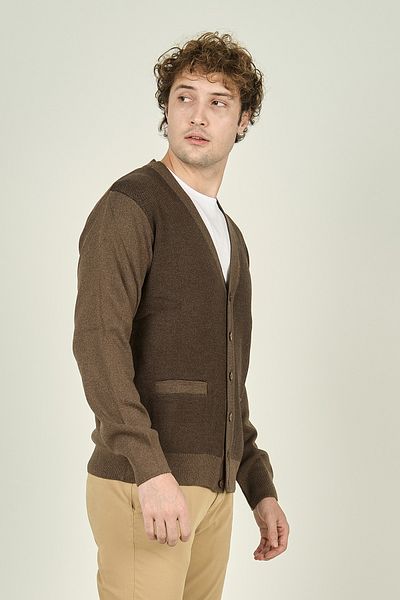 Ateş Triko Ανδρική μάλλινη ζακέτα V-Neck - Λεπτομέρεια τσέπης, Mink 4490