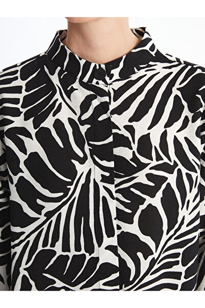 LC Waikiki Black Judge Collar Patterned Long Sleeve Women's Tunic