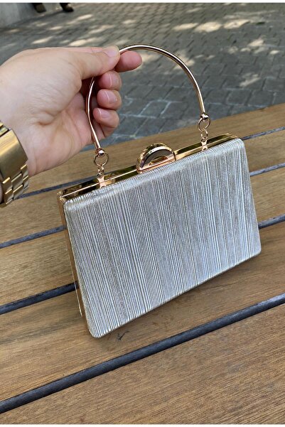 H&D COLLECTİON Срібляста шкіряна сумочка з двома ремінцями