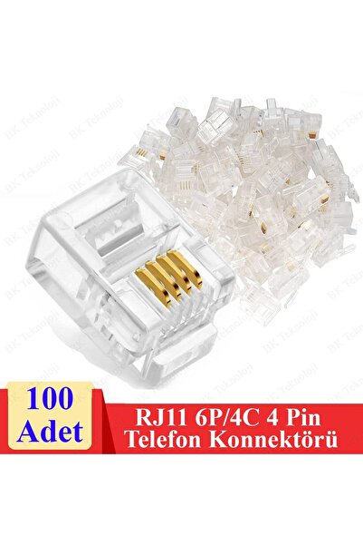 Derwell Rj11 4pin Jak 6p4c Telefon Kablosu Için Konnektör 4 Pinli Plug Altın ...