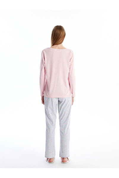 LC Waikiki Gray Crew Neck Plain Long Sleeve Women's Pajama Set