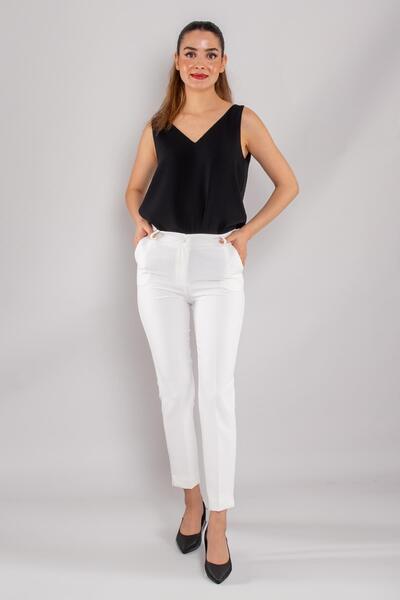 TULIN 79300 Paça Yırtmaçlı Krep Kumaş Kadın Pantolon