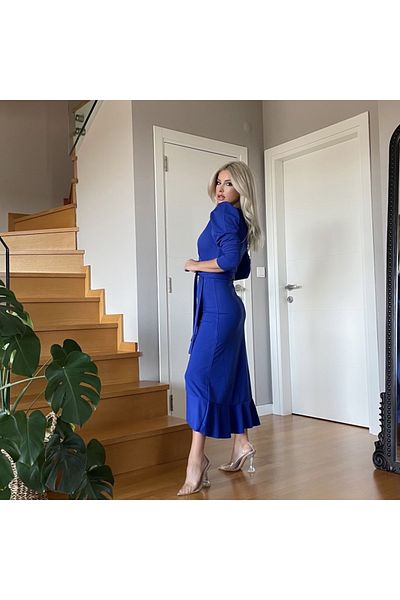 Simala Rochie de damă din țesătură creponată, lungime midi, cu mâneci lungi