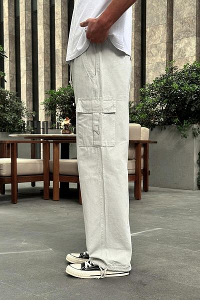 HAFKAGİYİM ΓΚΡΙ Cargo Pocket Waist Rope Λεπτομερές R2 DL Ρυθμιζόμενο παντελόνι με φαρδύ πόδι