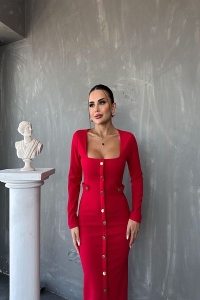 kamacibutik Rochie creion cu nasturi cu guler pătrat
