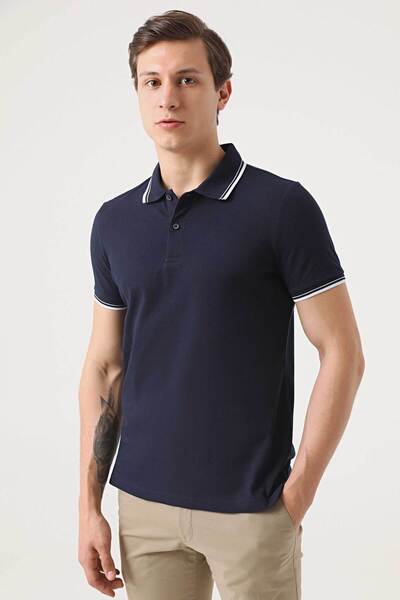 D'S Damat Tricou Twn Slim Fit Bleumarin Pique Texturat 100% Bumbac