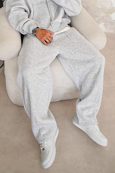 HAFKAGİYİM Unisex Grey Melange Cozy Basic Πλισέ Άνετη Φαρδιά Φόρμα