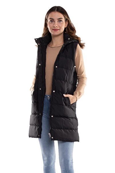 PIQUE Moana22 Kadın Yandan Fermuarlı Kapşonlu Uzun Şişme Yelek