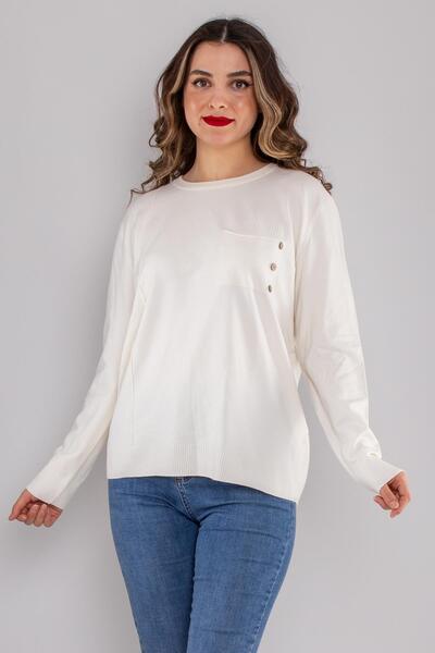 Sementa 32351 Sfır Yaka Cepli Düğmeli Triko Kazak