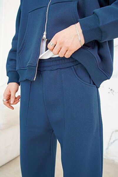 HAFKAGİYİM Μπλε Navy Cozy Basic Πλισέ φαρδιά φόρμα