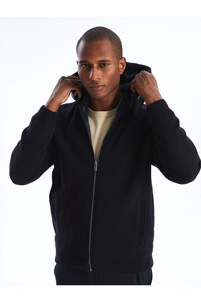LC Waikiki Pánský pletený kardigan s kapucí LCW Vision Navy Standard Fit
