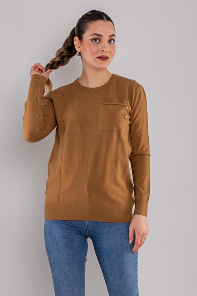 Sementa 32351 Sfır Yaka Cepli Düğmeli Triko Kazak