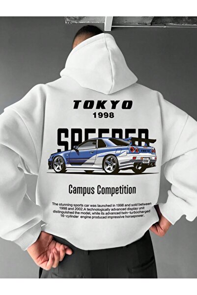 Eritqaa Tokyo 1998 Back Printed White Oversized Hoodie Sweatshirt Hoodie