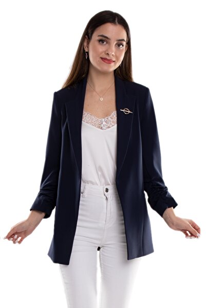 AYHAN 90503 Broşlu Büzgülü Kol Astarlarlı Blazer Ceket
