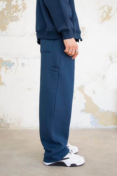 HAFKAGİYİM Μπλε Navy Cozy Basic Πλισέ φαρδιά φόρμα