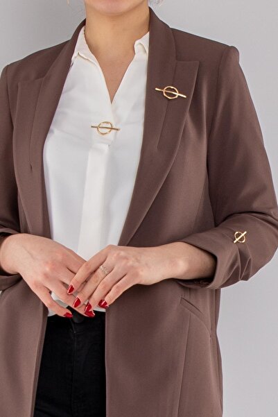 AYHAN 90503 Brooched Gathered Sleeve Lined Blazer Jacket