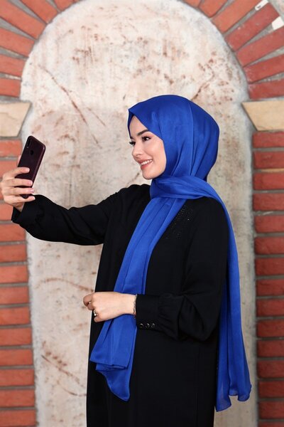 MİS İPEK Houndstooth Pattern Saxe Cotton Jacquard Shawl