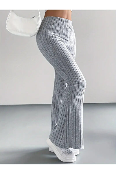 Wild Flower Gray High Waist Wide Spanish Leg Spring Autumn Pants