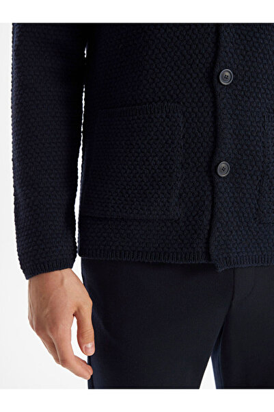 LC Waikiki Navy Blue Standard Fit Jacket Collar Men's Knitwear Cardigan