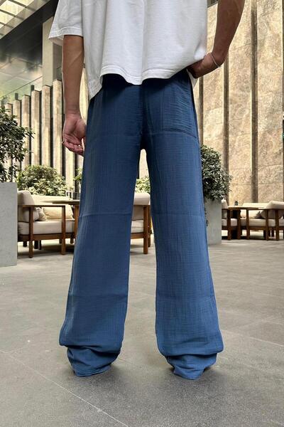 HAFKAGİYİM Petrol Fitilli Beli Lastikli Keten GO Baggy Pantolon