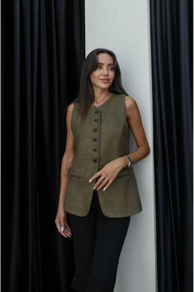 Havoş سترة كاكي ميريل من جلد الغزال