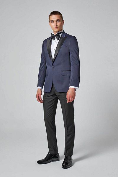 D'S Damat Slim Fit Navy Blue Dobby Groom Suit & Tuxedo Suit