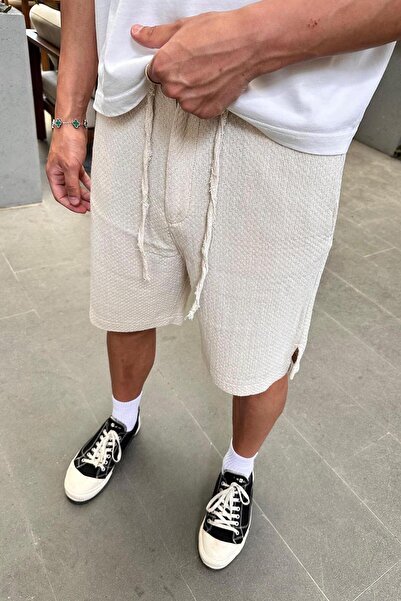 HAFKAGİYİM Cream Seersucker 11 Linen Go Relaxed Fit Shorts