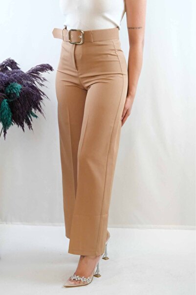 Mestore Fashionable Striped Belted Trousers Mink