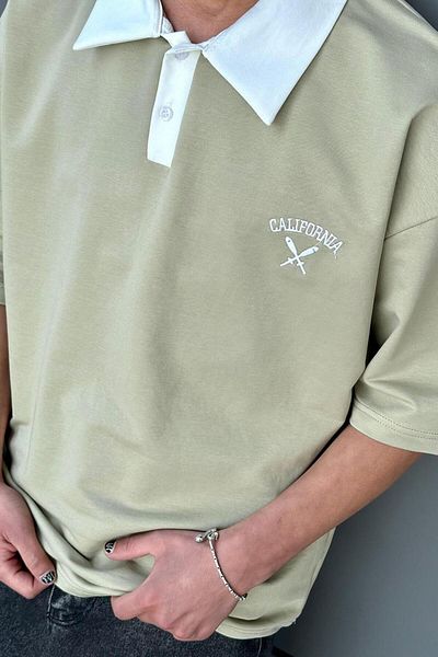 HAFKAGİYİM Μπλουζάκι Water Green California Polo Neck Outplenty Premium Oversize T-shirt