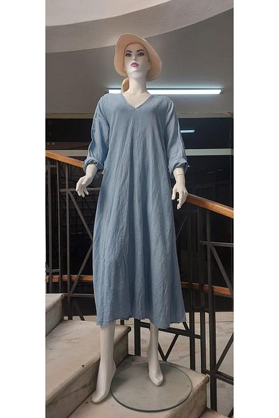 Bohem Stil Rochie italiană de in cu mânecă lungă cu decolteu în V