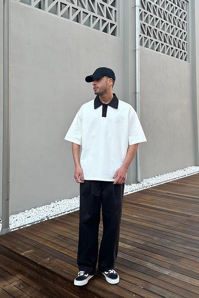 HAFKAGİYİM ΛΕΥΚΟ Basic Polo Neck OUTPLENTY PREMIUM Oversize T-Shirt