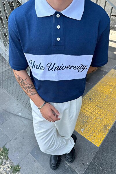 HAFKAGİYİM ΜΠΛΕ Μπλουζάκι με γιακά Polo Oversize PM του Πανεπιστημίου Yale