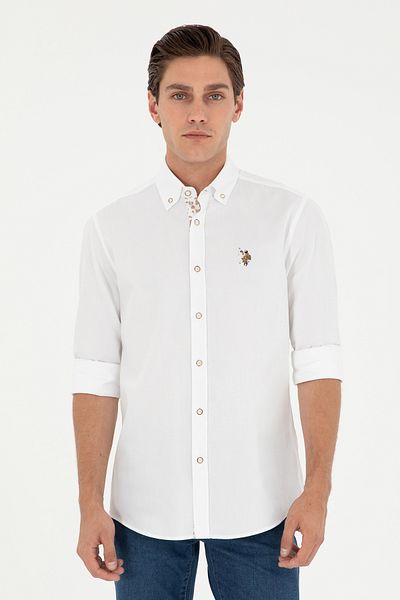 U.S. Polo Assn. Ανδρικό λευκό μακρυμάνικο πουκάμισο 50291795 -VR013