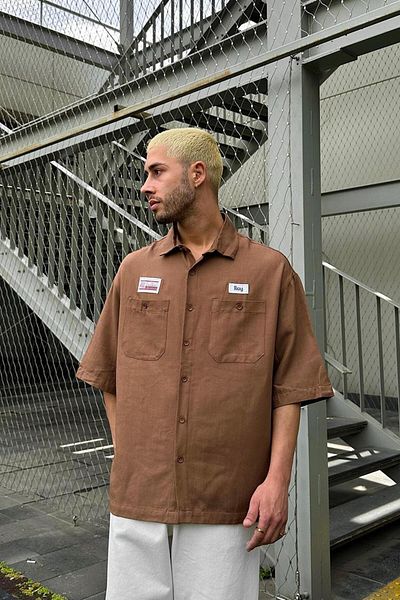 HAFKAGİYİM Риза с двоен джоб с бродерия Brown Ray Oversize