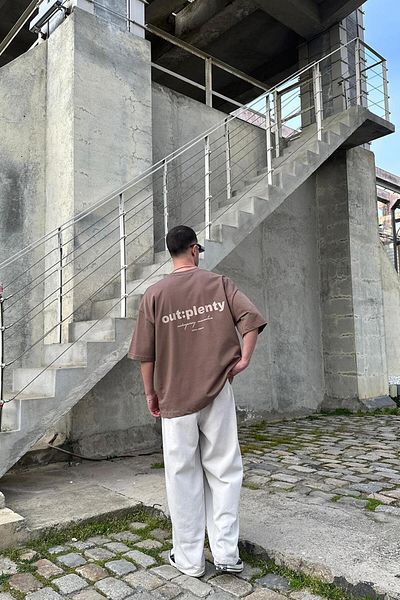 HAFKAGİYİM Καφέ Λευκό Μινιμαλισμός OUTPLENTY PREMIUM Oversize T-Shirt