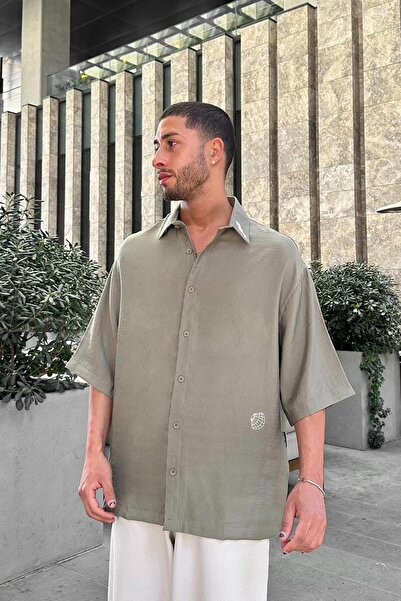 HAFKAGİYİM Khaki Sea Horse Embroidery Detail Bs Oversize Shirt