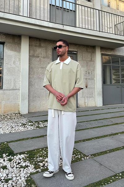 HAFKAGİYİM Μπλουζάκι WATER GREEN Basic Polo Neck OUTPLENTY PREMIUM Oversize T-shirt