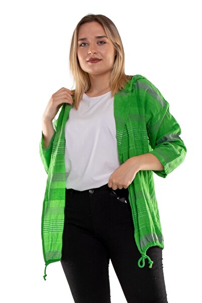 Park Moda 71352 Kapşonlu Kendinden Desenli Pamuk Keten Ceket