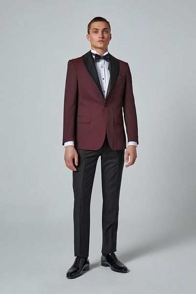 D'S Damat Slim Fit Burgundy Patterned Groom Suit & Tuxedo Suit