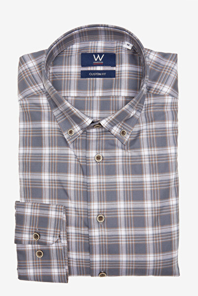 W Collection GRİ BEJ EKOSE DESENLİ GÖMLEK