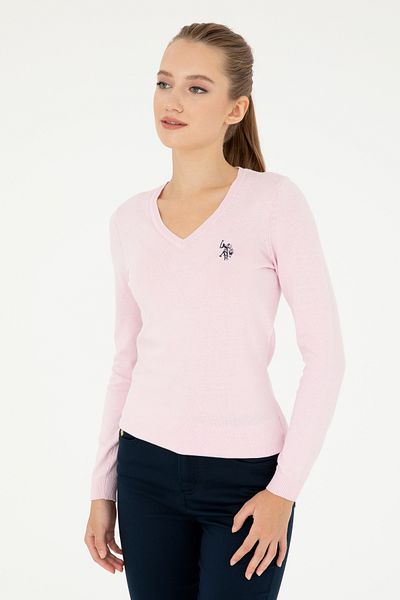 U.S. Polo Assn. سترة نسائية أساسية باللون الوردي برقبة على شكل حرف V 50293542 -VR041